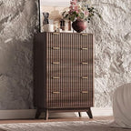 43" Hight Fluted 5 Drawers Dresser for Bedroom,Curved Edge,Walnut - Image 6