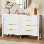 Fluted 8 Drawer Dresser, 47" High Gloss Dresser for Bedroom, White by UANRBOA