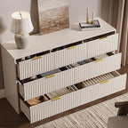 MAISONARIA Beige 7 Drawer Dresser for Bedroom, 55.9" Wide Modern Fluted Dresser with Gold Metal Handles, Wide Chest of Drawers for Bedroom, Living Room, Entryway, Hallway - Image 4