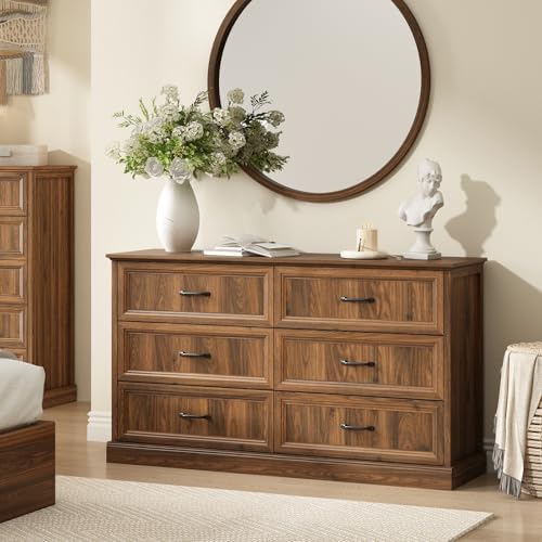 Farmhouse 6 Drawer Dresser for Bedroom, 55" Walnut Dresser with TV Stand - Image 5