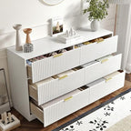6 Drawers Fluted Dresser for Bedroom, 55" Wide Wooden Dresser with Deep Drawers, Large Floor Chest of Drawers, Modern Long TV Stand, Storage Cabinet Side Table, White - Image 6