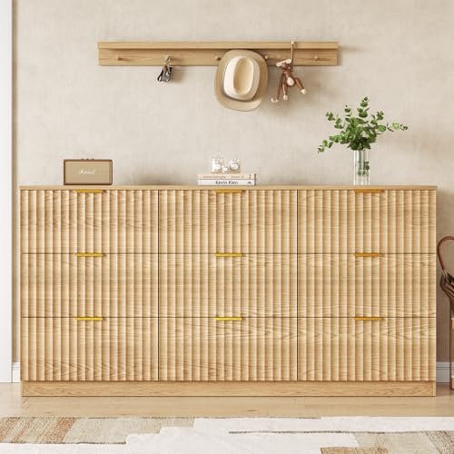 60.3" Wide Fluted 9 Drawer Dresser for Bedroom, Natural - Image 3