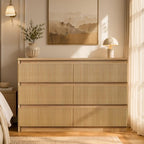 Jocoevol 6 Drawer Fluted Dresser, Modern Chest of Drawers for Bedroom with Hidden Handles, Wood Storage Organizer Cabinet for Living Room & Entryway, Natural Oak (15.7" D x 47.3" W x 31.6" H) - Image 4