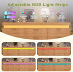 Fluted 9 Drawer Dresser LED Lights & Charging Station, Natural Oak - Image 6