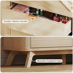 HUAHUU Fluted 9 Drawers Dresser, 60" Mid Century Modern & Chests of Drawers, Curved Profile Design, Dresser TV Stand, for Entryway, Hallway, Bedroom, Oak - Image 7
