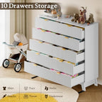 BORNOON 46" Tall Dresser for Bedroom, 10-Drawer Fluted Chest of Drawers, Modern Wood Highboy with Metal Slides and Handles, Anti-Tip Kit, Vertical Clothes Storage Organizer for Apartment, Closet - Image 5