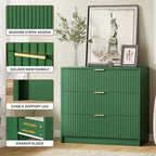 Furniway Green Dresser for Bedroom, Modern Dresser with 3 Drawers and Smooth Slides, Wide Chest of Drawers with Golden Handles for Bedroom, Living Room, Closet, 15.7" D x 31.5" W x 29.6" H - Image 3