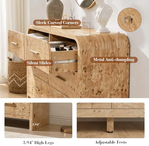 Curved Drawer Dresser for Bedroom with 6 Drawers, 54'' Wide Chest of Drawer - Image 5