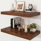 24" Rustic Brown Floating Shelves 12inch Deep Wall Shelf, Set of 2 by Ornawit