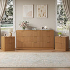 6 Drawer Dresser & 2-Drawer Nightstand Set 3-Piece, Natural Wood丨55 Wide Bedroom Set Night Stand Set of 2 with Metal Handle, Fluted Wood Chest of Drawers Storage Dressers Set for Bedroom by NOVAMAISON