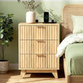 VINGLI Fluted Nightstand with Charging Station, 3 Drawer Nightstand Oak Modern Night Stand for Bedroom, Fluted Bedside Table/End Table/Side Table, 17.72" W*13.78" D*23.62" H, 1 pc by VINGLI