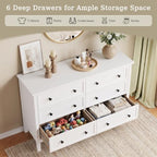 CARPETNAL 47" White Dresser for Bedroom with Modern Gold Handles & 6 Drawer - Image 4