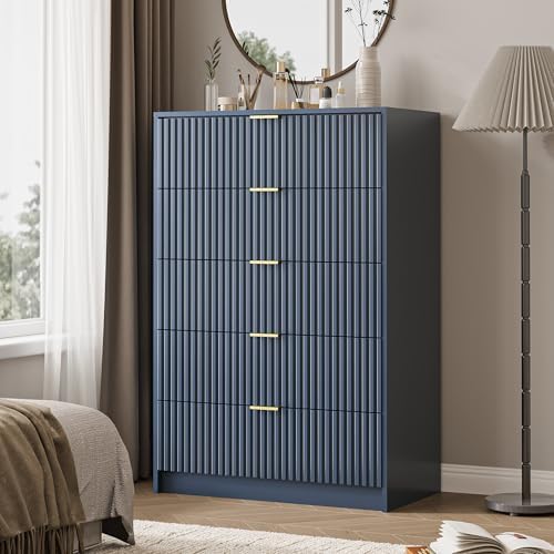 MAISONARIA 5 Drawer Dresser for Bedroom, Tall Dresser Chest of Drawers with Gold Handles, 32 Inch Wide Nightstand with for Bedroom, Living Rooms, Offices, and Entryways, Navy Blue - Image 7