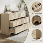MALOL Coastline Fluted 6 Drawers Dresser for Bedroom, 48" Wide Modern Chest of TV Stand Organizers with Metal Handle, Storage Wooden Dresser Drawer for Living Room, Hallway, Closet, Natural Wood - Image 5
