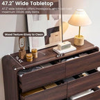 Standifurno Walnut 6 Drawer Dresser, Curved Chest of Drawers for Bedroom, 47 Inch Wide Dresser with Deep Drawers for Clothes, Modern Drawer Closet for Bedroom, Living Rooms, Offices, Entryways - Image 5