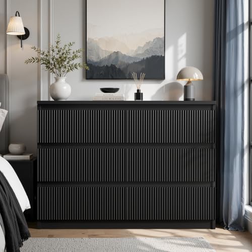 Jocoevol 6 Drawer Fluted Dresser, Modern Chest of Drawers for Bedroom with Hidden Handles, Wood Storage Organizer Cabinet for Living Room & Entryway, Black (15.7" D x 47.3" W x 31.6" H) - Image 4
