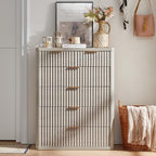 LEYAOYAO Fluted 6 Drawers Dresser for Bedroom, 42" Tall Modern Chest of Drawers with Metal Handle, Curved Profile Design,Light Grey Wood Drawer Organizer for Bedroom, Living Room, Hallway, Entryway - Image 2
