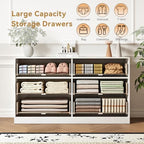 6 Drawers Fluted Dresser for Bedroom, 55" Wide Wooden Dresser with Deep Drawers, Large Floor Chest of Drawers, Modern Long TV Stand, Storage Cabinet Side Table, White - Image 4