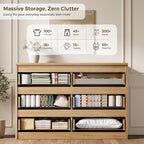 Jocoevol 6 Drawer Fluted Dresser, Modern Chest of Drawers for Bedroom with Hidden Handles, Wood Storage Organizer Cabinet for Living Room & Entryway, Natural Oak (15.7" D x 47.3" W x 31.6" H) - Image 3