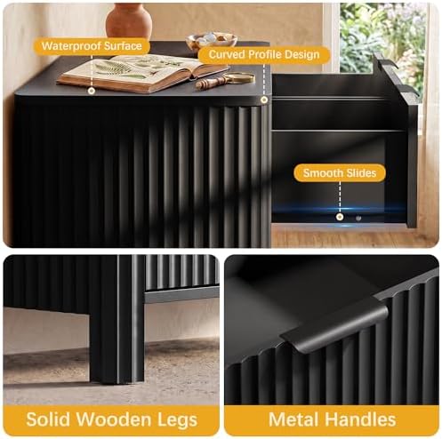 Wodeer 6 Drawer Black Dresser for Bedroom, 47"W Wood Storage Cabinet with Fluted Design, Modern Chest of Drawers & TV Stand for Living Room, Nursery Clothing Organizer with Metal Slides, Anti-Tipping - Image 6