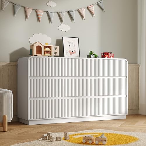 BORNOON Dresser for Bedroom with 9 Drawers, Fluted Chest of Drawers with Round Curved Corner, Hidden Handles, Modern Wood Storage Organizer for Bedroom, Nursery, Living Room by BORNOON
