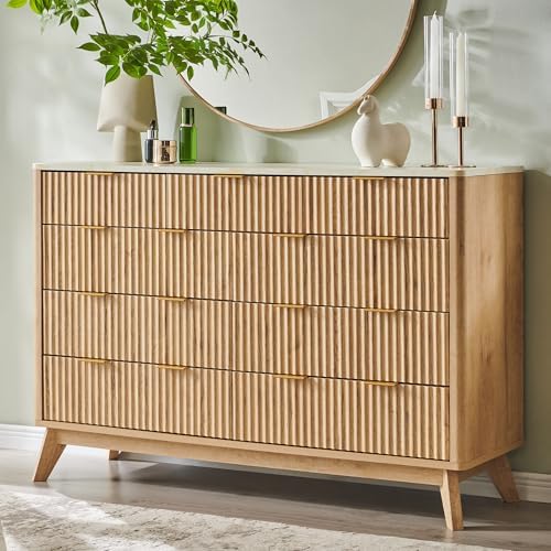 T4TREAM 54" Wide Fluted 9 Drawer Dresser for Bedroom, Natural Oak by T4TREAMFurniture