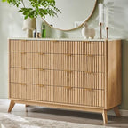 T4TREAM 54" Wide Fluted 9 Drawer Dresser for Bedroom, Natural Oak by T4TREAMFurniture