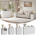 8 Drawer Dresser & 2-Drawer Nightstand Set 3-Piece, White丨55 Wide Fluted White Dresser and Night Stand Set of 2 Modern Wood Chest of Drawers Storage Dressers Set for Bedroom - Image 4