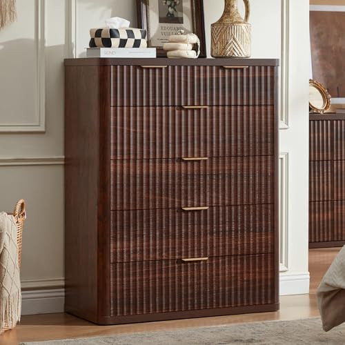 LEYAOYAO Fluted 6 Drawers Dresser for Bedroom Set of 2, 42" Tall Modern Chest of Drawers with Metal Handle, Curved Profile Design,Walnut Wood Drawer Organizer for Bedroom, Living Room, Hallway by LEYAOYAO-Findtheshiningpointofyourideallife%EF%BC%81