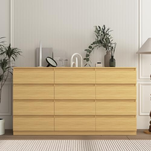 Vibe & Dine 12 Drawer Dresser, 59.1" Large Dresser for Bedroom Free Handle, Modern Wooden Chest of Drawers with Wide Storage for Living Room, Natural Wood - Image 2