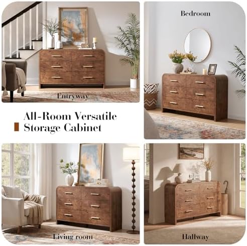 Curved Drawer Dresser for Bedroom with 6 Drawers, 54'' Wide Chest of Drawer - Image 6