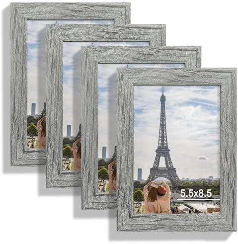Hongkee 5.5 x 8.5 Diploma Frame Set of 4, Made of Real Glass and Grey Frame, 5.5 by 8.5 Photo for Wall or Tabletop by Hongkee
