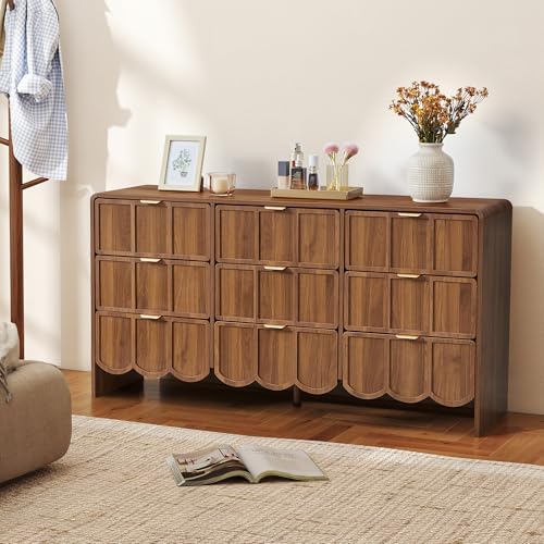 ORRD 9 Drawer Dresser for Bedroom, Modern Closet Chest of Drawers with Wave Fluted Drawer, Wood Storage Small Dresser Organizer for Nursery Bedroom Living Room Hallway Closet (Walnut) - Image 6