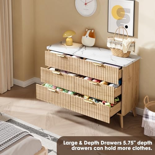 GarveeHome Fluted Dresser for Bedroom with 6 Deep Drawers, Natural Oak - Image 5