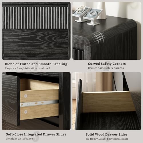 LYNSOM Black Fluted 9 Drawer Dresser for Bedroom, Curved Edge, 50" Wide - Image 5