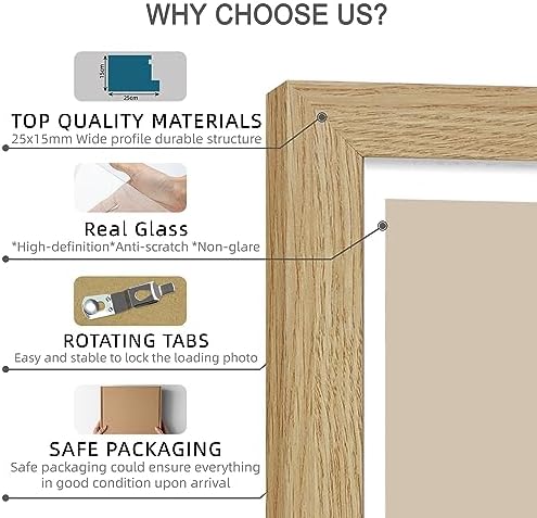 Hongkee 4x6 Picture Frame Set of 4, Made of Real Glass and Natural Oak Wooden Frame, 4 by 6 Photo for Wall or Tabletop - Display Picture 3.5x5 with Mat or 4x6 Without Mat - Image 6
