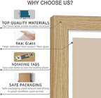 Hongkee 11x14 Picture Frame Set of 4, Made of Glass and Natural Oak Wooden Frame, Display 8x10 Pictures with Mat or 11 x 14 Posters without Mat for Wall Mounting, Gallery Photo Frames - Image 6