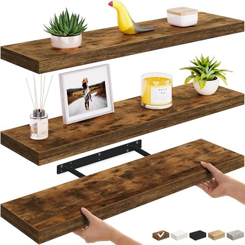 Ballucci Floating Shelves, 36" Long Wall Shelf, Set of 3, Wood Floating Shelves for Wall, Decorative Wall Shelves for Home Office, Living Room, Room Décor, 8" Deep, Set of 3, Rustic Brown by Ballucci