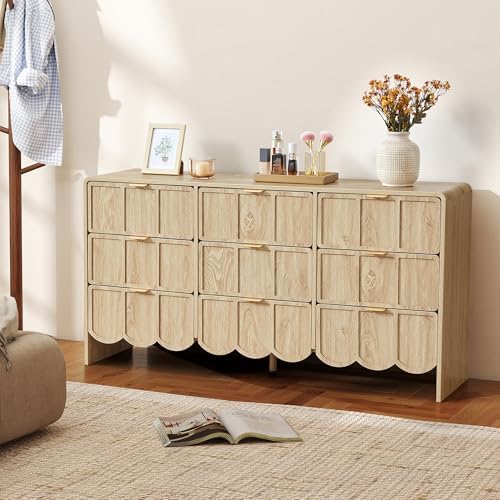 ORRD 9 Drawer Dresser for Bedroom, Modern Closet Chest of Drawers with Wave Fluted Drawer, Wood Storage Small Dresser Organizer for Nursery Bedroom Living Room Hallway Closet (Natural) - Image 6