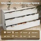 MALOL Fluted 9 Drawer Dresser for Bedroom, 59" Wide Wood Chest of Drawers with Metal Handle, Long Dresser Storage Organizer TV Stand for Closet, Living Room, Hallway, White - Image 4