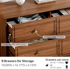 Chrangmay 9 Drawer Dresser,63" Wide Mid Century Chest of Drawers,Wooden Bedroom Drawer Dresser with 9 Storage Drawers for Bedroom,Living Room,with Anti-Tipping Device,Umber. - Image 7