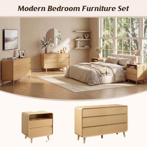 Nasonet 6 Drawer Dresser for Bedroom, 47'' Wide Mid Century Modern Dressers & Chests of Drawers, Wood Storage Drawer Dressers for Hallway, Home Office, Oak - Image 6