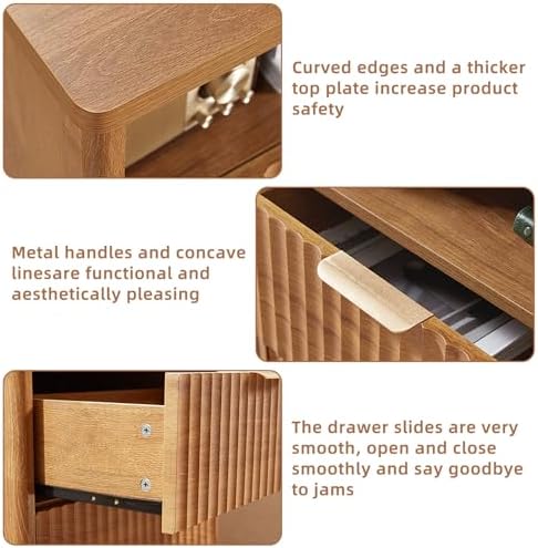 LEYAOYAO Fluted Nightstand Set of 2 with Charging Station,23" Modern Nightstand with Woodgrain Top, 2 Drawer End Table w/Storage, BedsideTables for Bedroom, Living Room, Curved Profile,Brown - Image 6