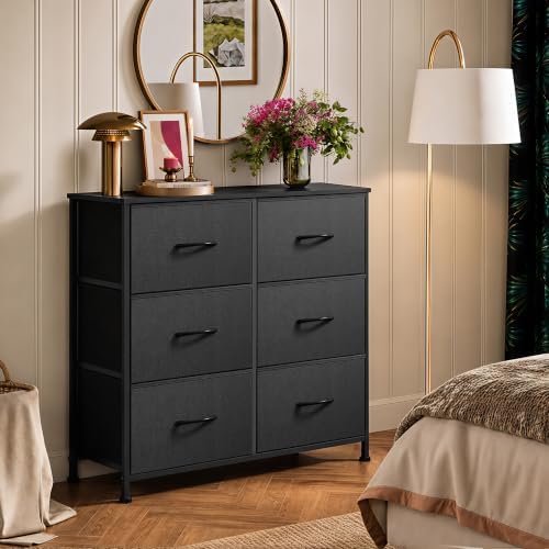 WLIVE Black Fabric Dresser for Bedroom, 6 Drawer Dressers Chest of Drawers - Image 4