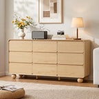 AVZEAR Modern 9 Drawer Dresser for Bedroom, 63" Wide Wooden Dresser Chest of Drawers, Handle Free & Curved Profile Design, Mid Century Closet Clothes Storage Organizer for Living Room, Natural - Image 3
