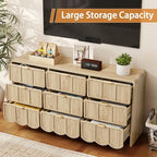 ORRD 9 Drawer Dresser for Bedroom, Modern Closet Chest of Drawers with Wave Fluted Drawer, Wood Storage Small Dresser Organizer for Nursery Bedroom Living Room Hallway Closet (Natural) - Image 5