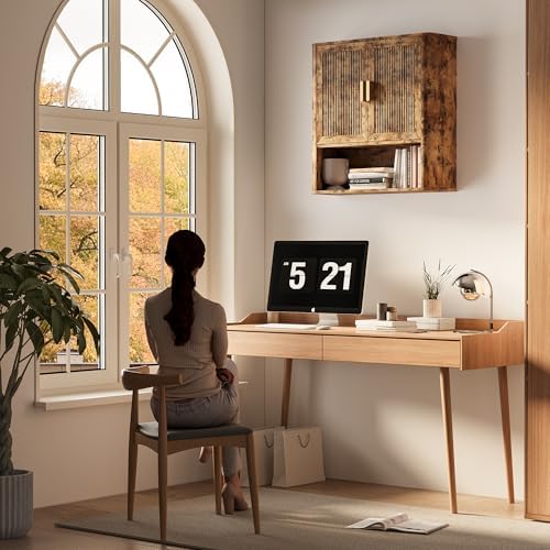 INNOD Bathroom Wall Cabinet, Wall-Mounted Medicine Cabinet with Adjustable Wood Shelf & Doors, Floating Bathroom Cabinet Over Toilet for Laundry Room & Kitchen & Living Room (Retro) - Image 6