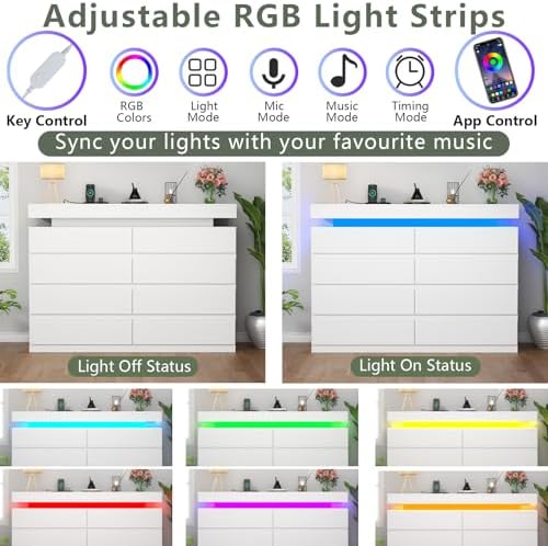 Gyfimoie 8 Drawer Dresser with Power Outlet, Modern Dresser with LED Light - Image 4