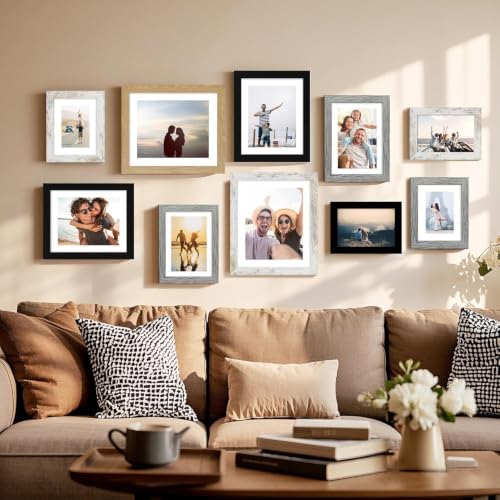 Hongkee 10x12 Picture Frame Set of 4, Made of Real Glass and Multicolour Frame - Display Picture 8x10 with Mat or 10x12 Without Mat, 10 by 12 Photo for Wall Mounting - Image 6