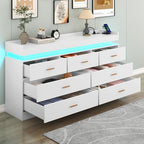 Hlivelood 7 Drawer Dresser with LED Light and Charging Station, Modern Chest of Drawers for Closet, Wide Drawer Organizer Cabinet for Bedroom, Living Room, Entryway, Hallway, White - Image 6